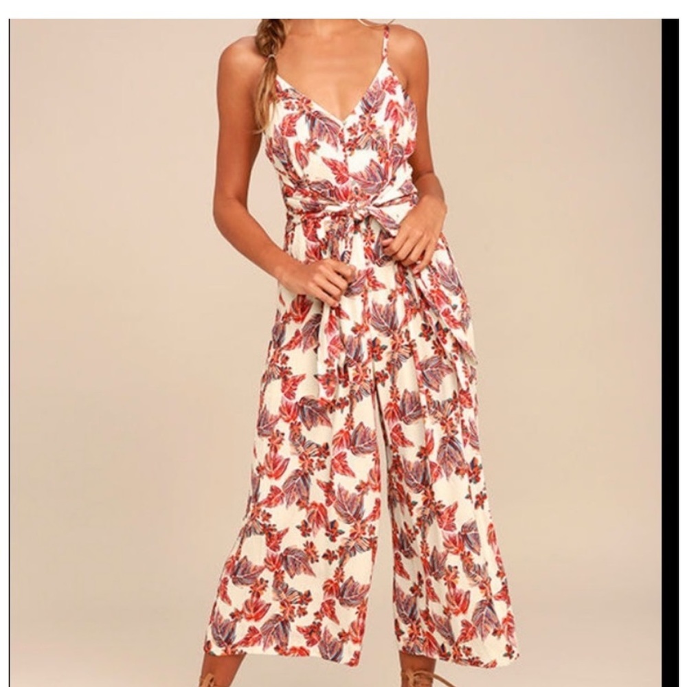 Free People Hot Tropics Cream Print Jumpsuit. Size 2